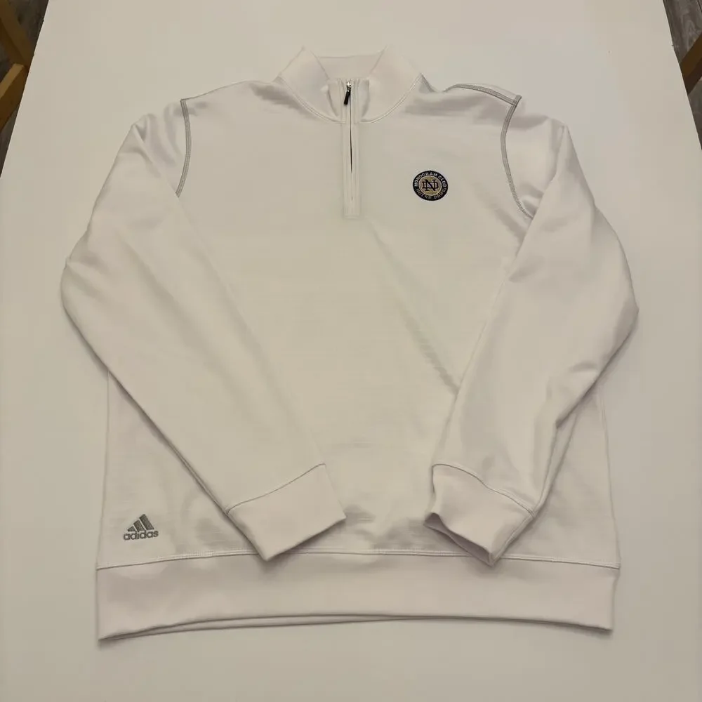 Adidas Notre Dame Monogram Club Mens M White Climalite 1/4 Zip Pullover